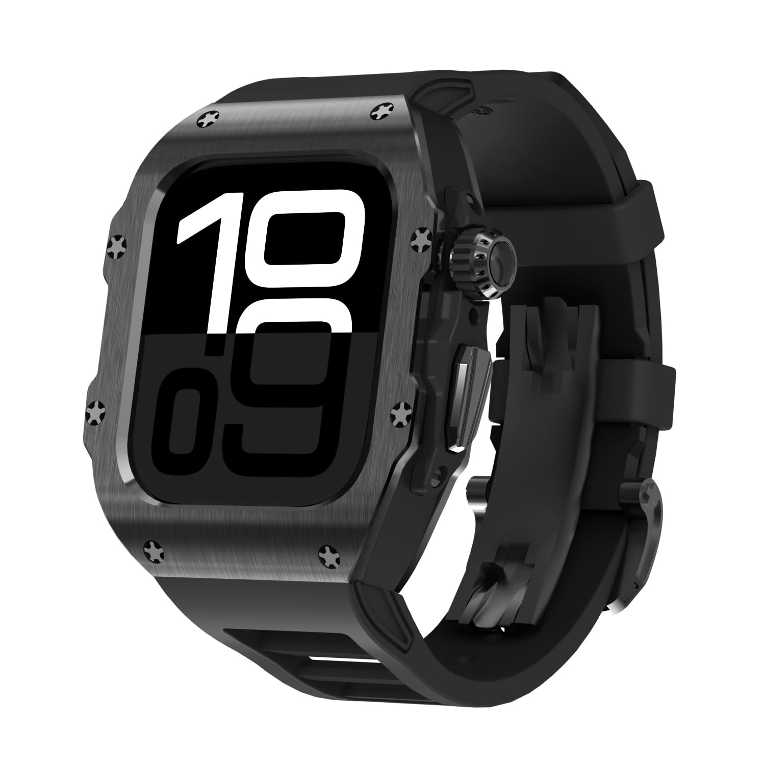 Photo 1 of AHNHSKY 316L Stainless Steel Case with FKM Band for Apple Watch Series 10 46mm, Luxury Rugged Military Protective Metal Cover Tactical Heavy Duty Protection Strap for Men iWatch, Black