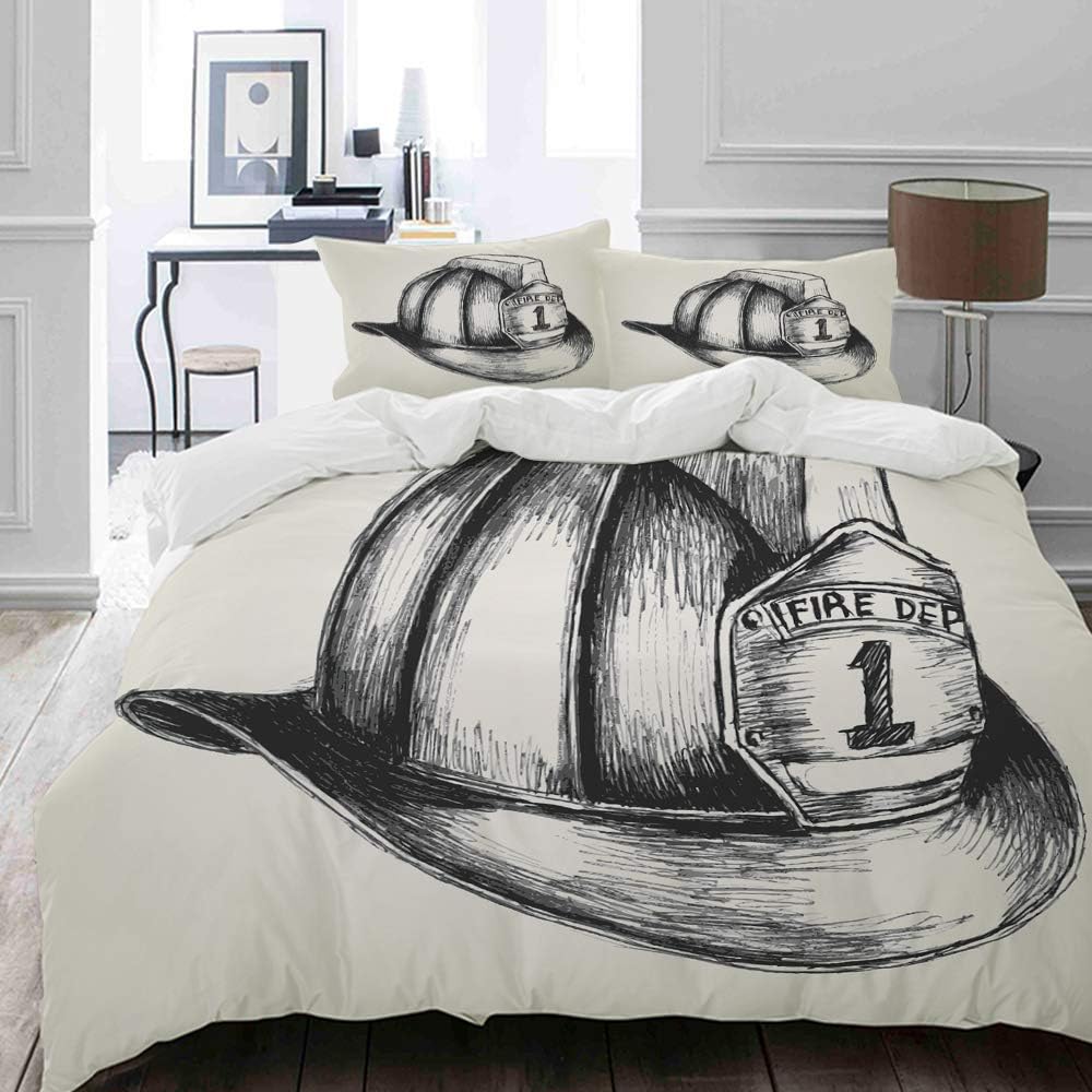 Fuleisha Parure De Lit Adulte Housse De Couette Un Casque De Pompier 1 Housse De Couette 140 X 200cm 2 Taies D Oreillers 50 X 75cm Amazon Fr Cuisine Maison