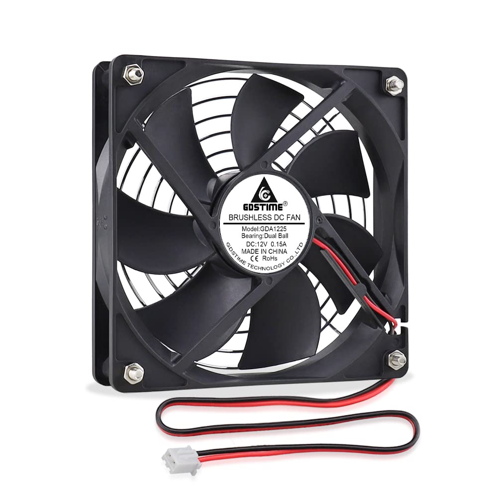 GDSTIME 120mm 12V Fan 2000 RPM High Speed Dual Ball Bearing 2-Pin 120 x 25mm PC Cooling Fan for Fridge Computer Ice Machine Server Chassis Power Cooling or Ventilation