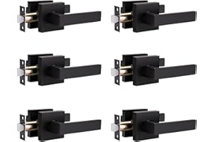 home improvement direct Passage Door Lever Without Locking, Reversible No Lock Door Handle for Right/Left Handed Door, Matte Black Heavy Duty Square Lever Set for Interior/Exterior Use 6 Pack
