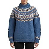Nupucy Women's Retro Knitted Fair Isle Print Long Sleeve Sweater Fall Winter Oversized Mock Neck Pullover Tops