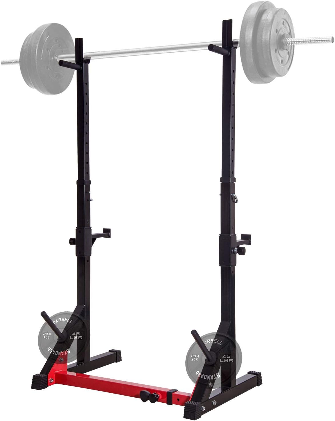 Ollieroo Multi-Function Barbell Rack Height Adjustable Dip Stand Gym Family Fitness Squat Rack Weight Lifting Bench Press Dipping Station with Barbell Plate Rack, Height Range 46.8''-68.1''