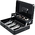 xydled Cash Box with Money Tray and Combination Lock,Tiered, Cantilever Design,4 Bill / 5 Coin Slots,11.8" x 9.5" x 3.5",Black