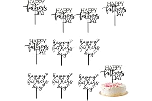 AROKIPPRY 10 Piece Happy Father's Day Cake Topper - Father's Day Black Glitter Birthday Cake Decoration Dad Party Supplies (Acrylic 10)