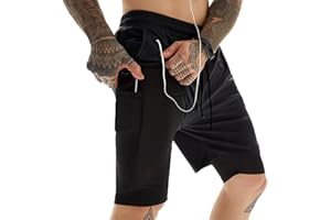 Oudrtent Mens 2 in 1 Running Training Shorts 7inch Quick Dry Workout Gym Shorts with Zipper Pockets