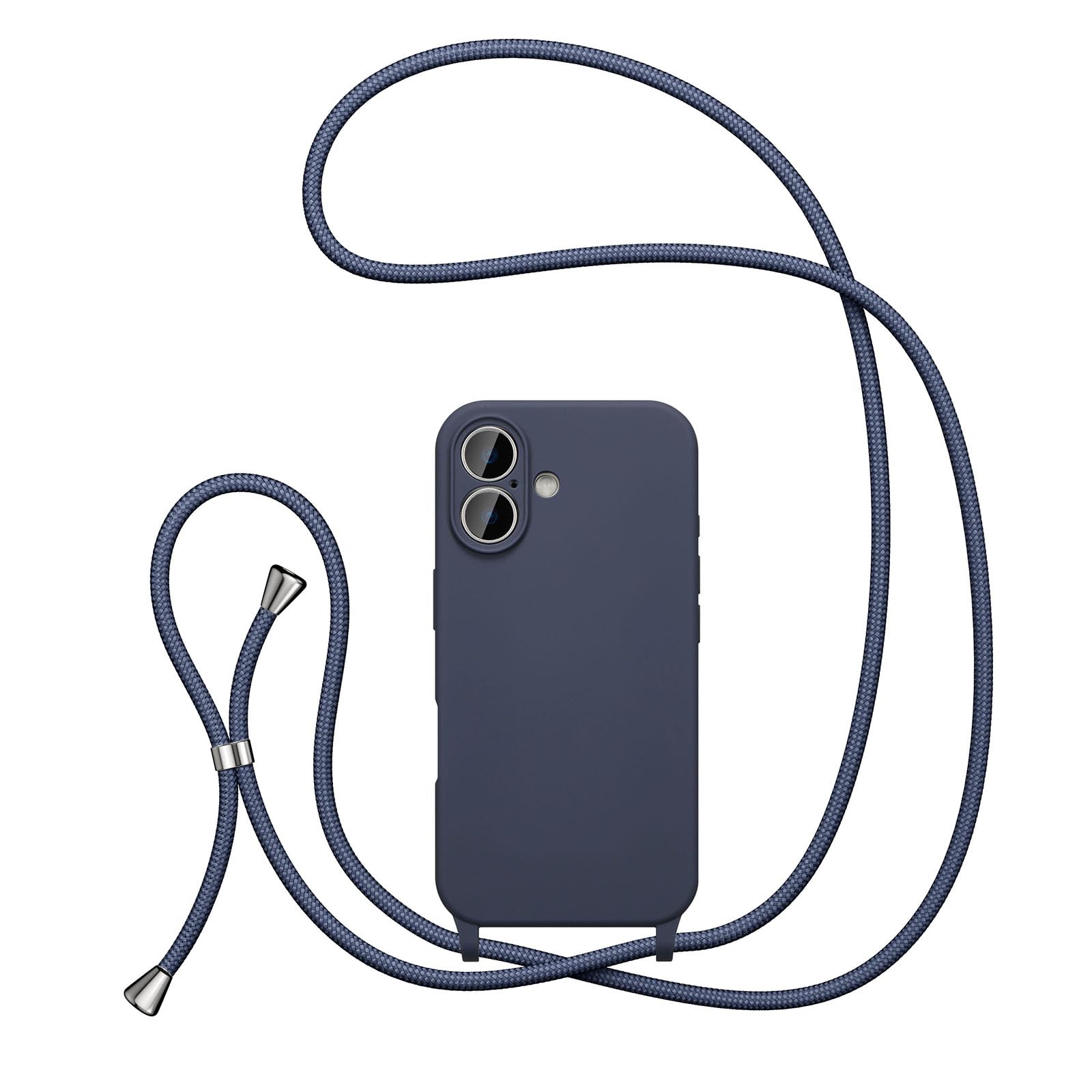 UEEBAI Crossbody Lanyard Phone case for iPhone 17 Pro Max, Silicone Phone Cover with Adjustable Necklace Strap Soft Belt Neck Cord Lanyard Case Preetty Crossbody Case for Women - Dark Blue