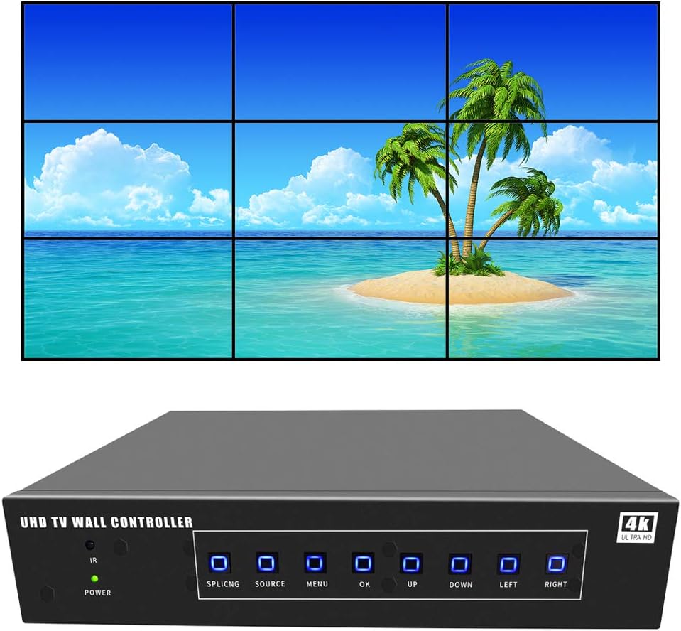 Amazon Com Iseevy 9 Channel 4k60 Uhd Video Wall Controller 3x3 2x4 4x2 Tv Wall Controller 4k For 9 Tv Splicing Display Support 3840x2160 60hz Inputs And Rotate 90 Degree For Portrait Mode Screens