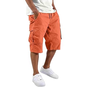 Tthxqing Cargo Shorts for Men Relaxed Fit Lightweight Elastic Waist Knee Length Shorts with Pockets Summer Short Cargo Pants