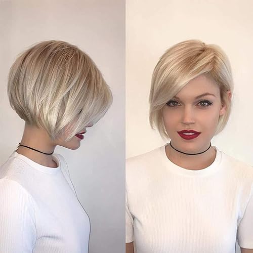 Layered Short Blonde Bob With Fringe TISHINING Layered Short
