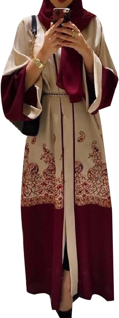 AngelSpace Women's Printing Open Islamic Muslim Tunic Long Dress