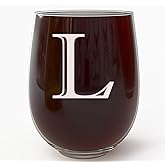 Monogram Etched 17oz Stemless Wine Glass (Letter L) A-Z Personalized gifts for Women, Custom wine glasses, Monogrammed Birthday gift for Her Initial