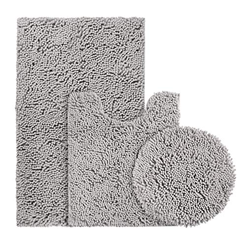 BYSURE Light Grey Bathroom Rug Set 3 Piece, Bath Rugs Toilet Rugs and Mats Sets, Extra Absorbent