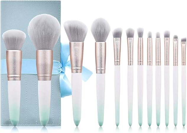 Amazon Sanery メイクブラシセット 母の日ギフト フェイスブラシからアイシャドウブラシまで 12種類 高級タクロン製 ポーチ付き スタイリッシュなティファニーブルー 携帯便利 ミント Sanery メイクアップブラシ 通販