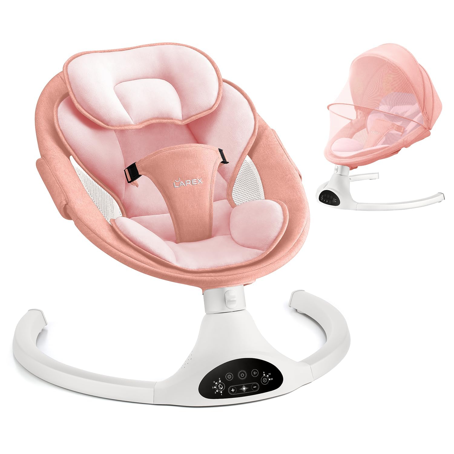 LAREX Baby Swing Infant Swing Electric Toddler Baby Rocker Portable for Newborn Boy Girl, 5 Sway Speeds with Remote Control, 10 Preset Melodies and Bluetooth, 0-6 Months Max 20 Lbs (Pink) Image