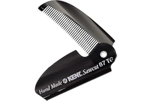 Kent 87T Black Graphite Handmade Folding Pocket Comb for Men, Fine Tooth Hair Comb Straightener for Everyday Grooming Styling Hair, Beard or Mustache, Saw Cut Hand Polished, Made in England