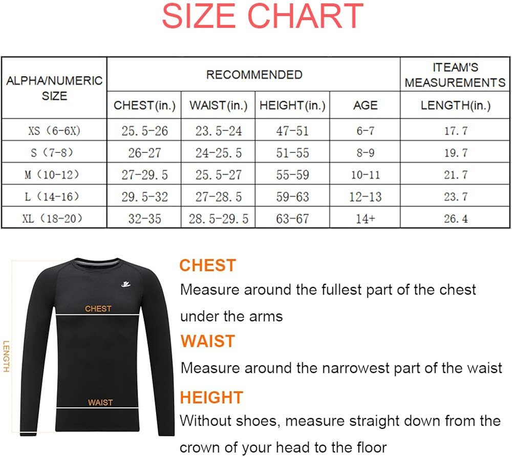 Devoropa Youth Boys Compression Shirt Long Sleeve Football Baseball Undershirt Quick Dry Sports Baselayer: Clothing