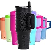 Elemental 32 oz 100% Leak Proof Tumbler with Handle & Straw - Stainless Steel Double Wall Insulated Tumbler for Hot and Cold Beverages - Travel Coffee Mug with Sip & Straw Lid - Black Leopard
