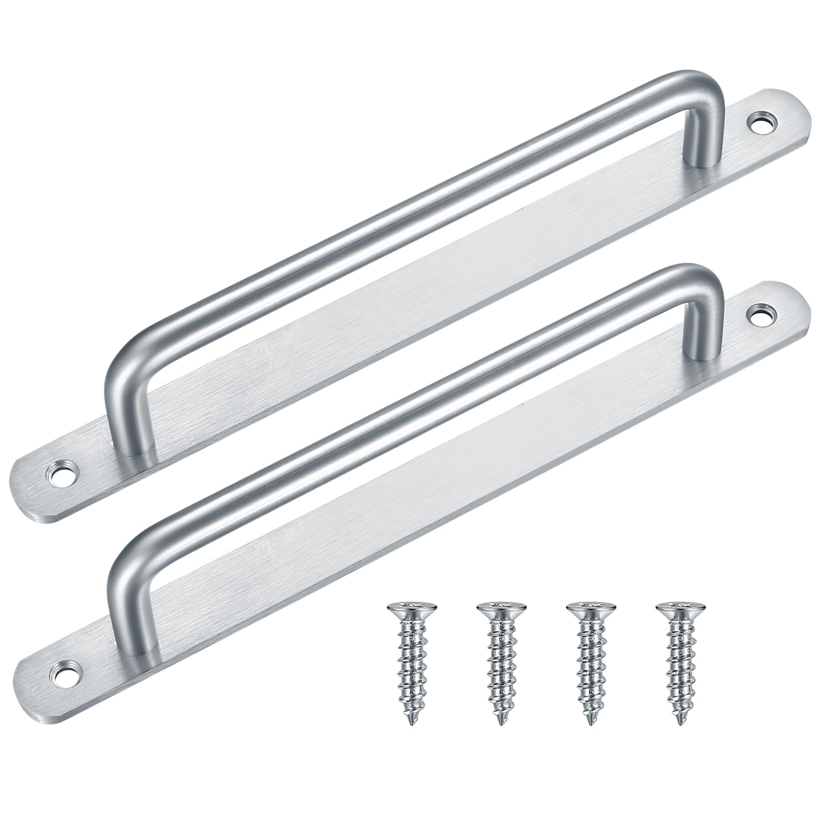 Gaomoeny 2 Pcs Sliding Door Handles, Pull Push Door Handles, Stainless Steel Sliding Bathroom Kitchen Cupboard Cabinet Garage Shed Barn Gate Door Handles with Metal Plates（225mm/8.85in） Silver