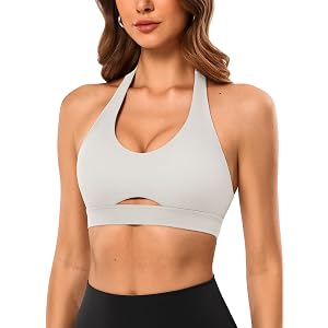 Open Back Halter Sports Bra for Women,Compression Workout Padded Crop Top Scoop Neck Bras High Support for Gym,Yoga