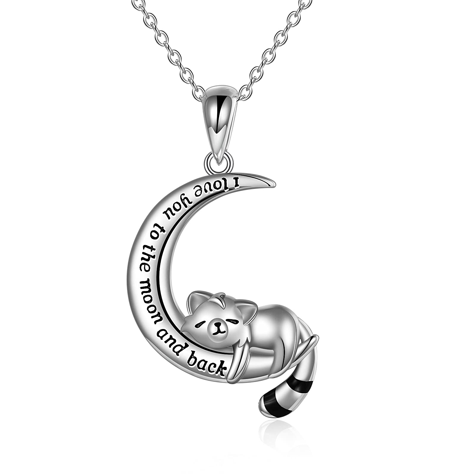 YAFEINI Red Panda Necklace Gifts Sterling Silver Moon Red Panda Pendant Necklaces Cute Jewellery for Women Girls