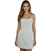 TTYBridal Strapless Sequin Wedding Dresses Pearl Beaded Mini Cocktail Party Gowns Short Formal Spring Evening Dress for Women Ivory-Short 4