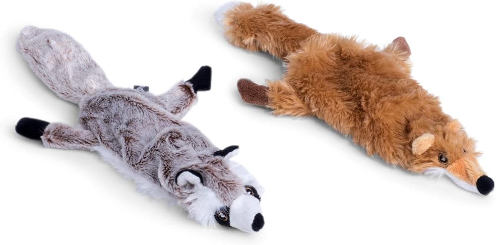 Petface Woodland Critters Large Dog Toys Pack of 4 Fox Racoon Plush Squeaky