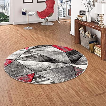 Brilliant Tapis De Designer Rond Motif Magic Gris Rouge 3 Tailles Disponibles