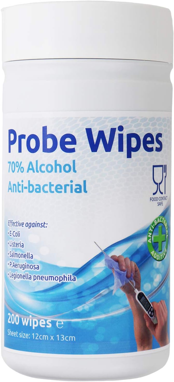 Antibacterial Wipes, 1 x Tub of 200 Alcohol Wipes for Cleaning Surfaces and Kitchen Food Probes