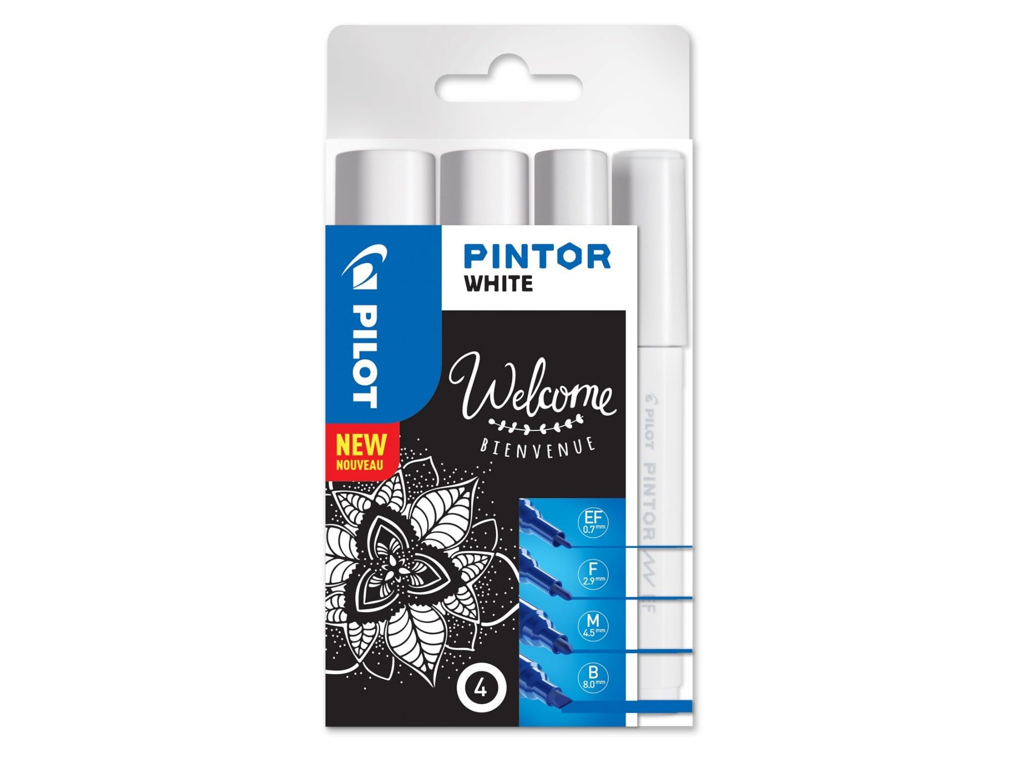 PILOT - Pintor, Set of 4 Creative Multi-Surface Water-Based Permanent Markers - Quick Dry - For Fabrics, Glass, Wood, Stone, DIY/Amateur Artists - Extra Fine, Fine, Medium and Broad Tips - White