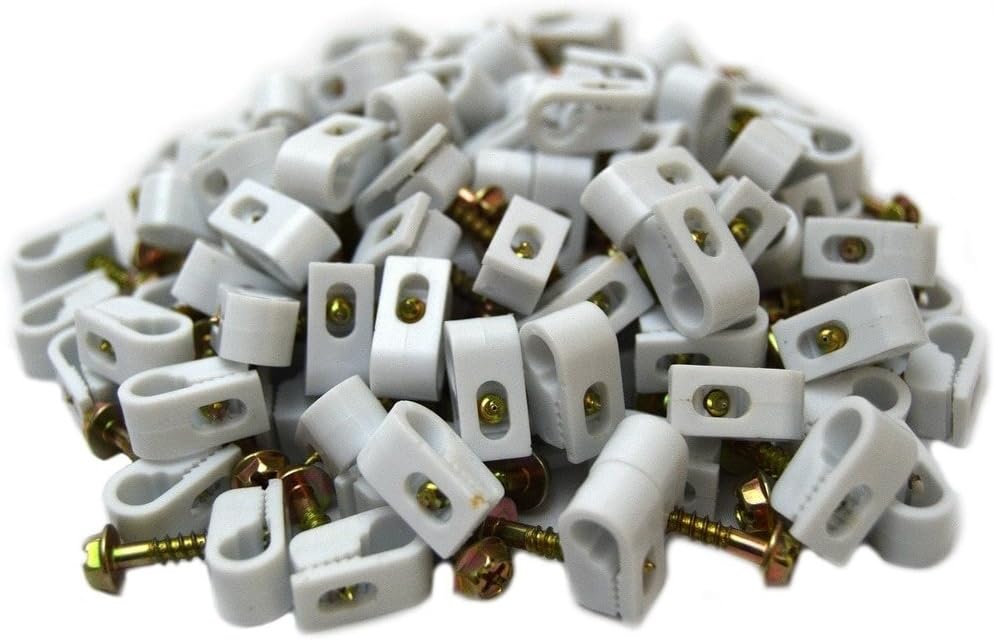 Best Connections 100 pcs Single White Mounting Flex Clips w/Strain Relief Screw RG6 RG59