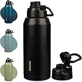 BJPKPK Half Gallon Water Bottle,64oz Insulated Bottles Wide Mouth,Stainless Steel Large Water Jug with Leakproof Spout Lid,Keep Drinks Cold and Hot,Black