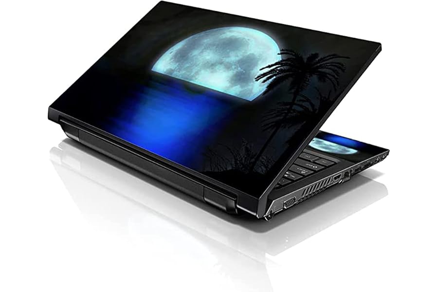 LSS 17 17.3 Inches Laptop Notebook Skin Sticker with 2 Wrist Pads - Reusable Cover Protector Vinyl Sticker Cover Decal Fits 17" - 19" HP Asus Acer Samsung - Beach Moon Light