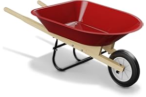 Qtioucp Kids Wheelbarrow Set with Gardening Tools Outdoor Backyard Garden Play for Toddlers Boys Girls 3-8, with Shovel, Rake, Leaf Rake, Easter Birthday Gifts (Wheelbarrow Red Color)