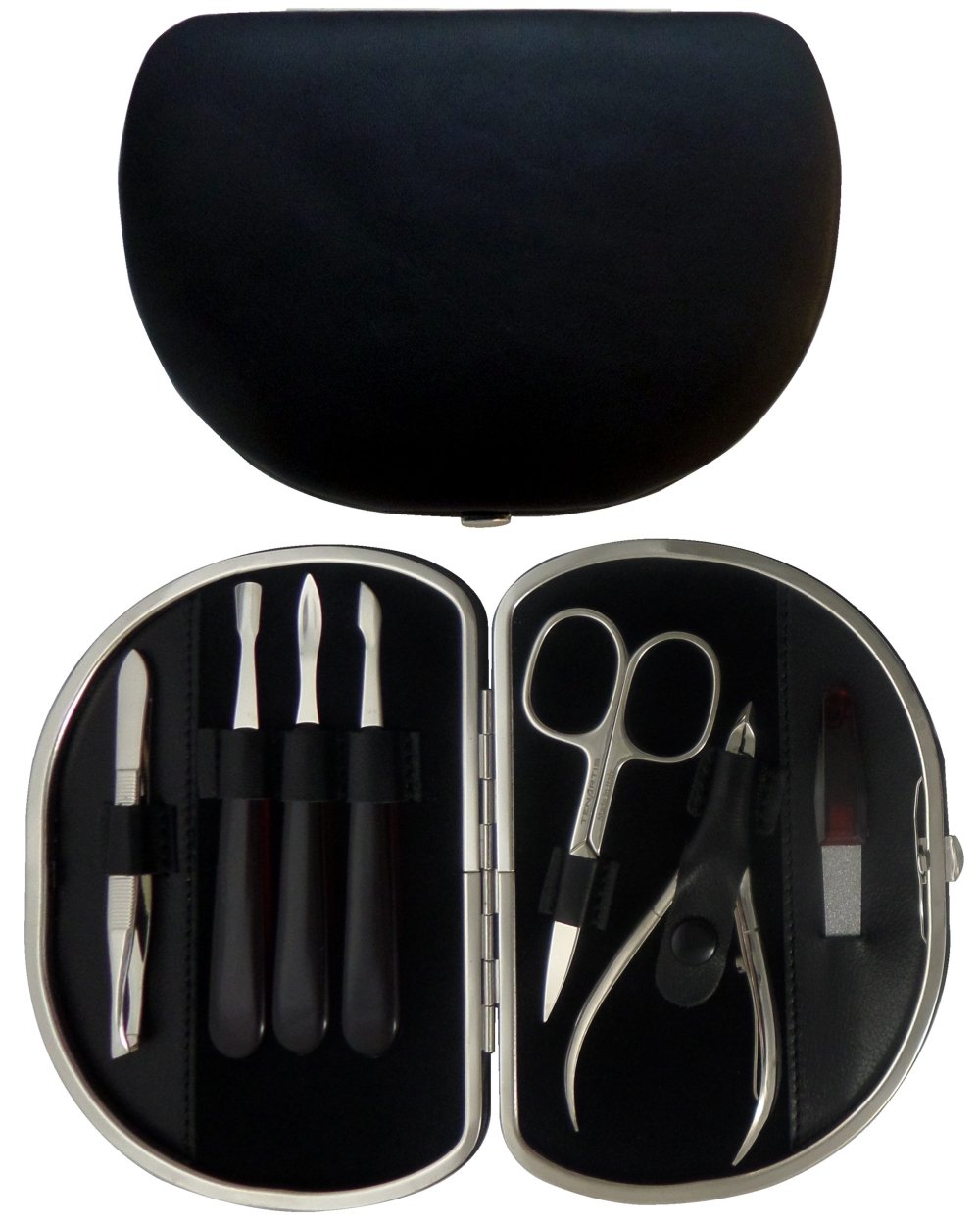 Tenartis 339 7-Piece Black Nappa Genuine Leather Manicure Set - Made in Italy