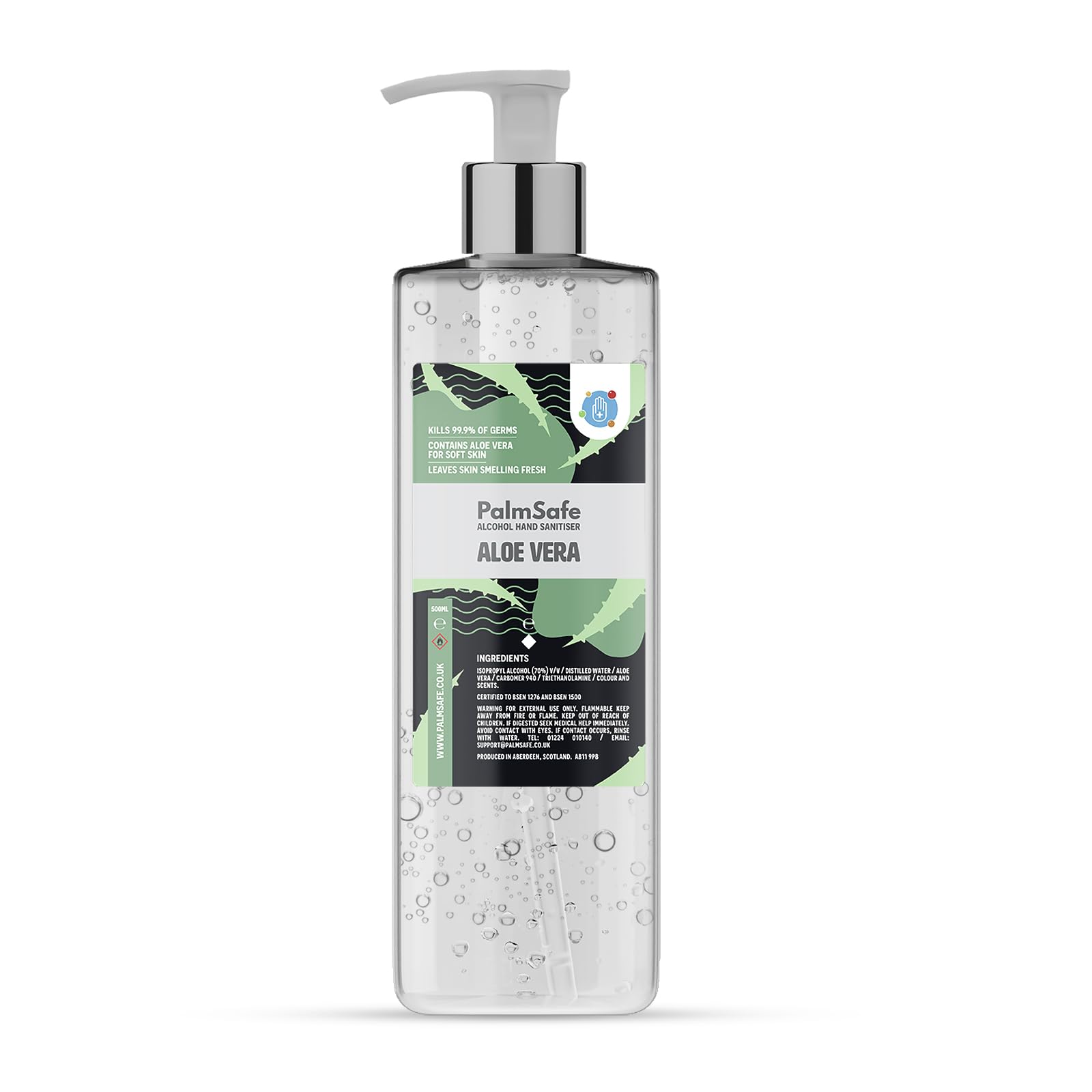 Palm Safe Aloe Vera Alcohol Hand Sanitiser 500 ml Pump Bottle