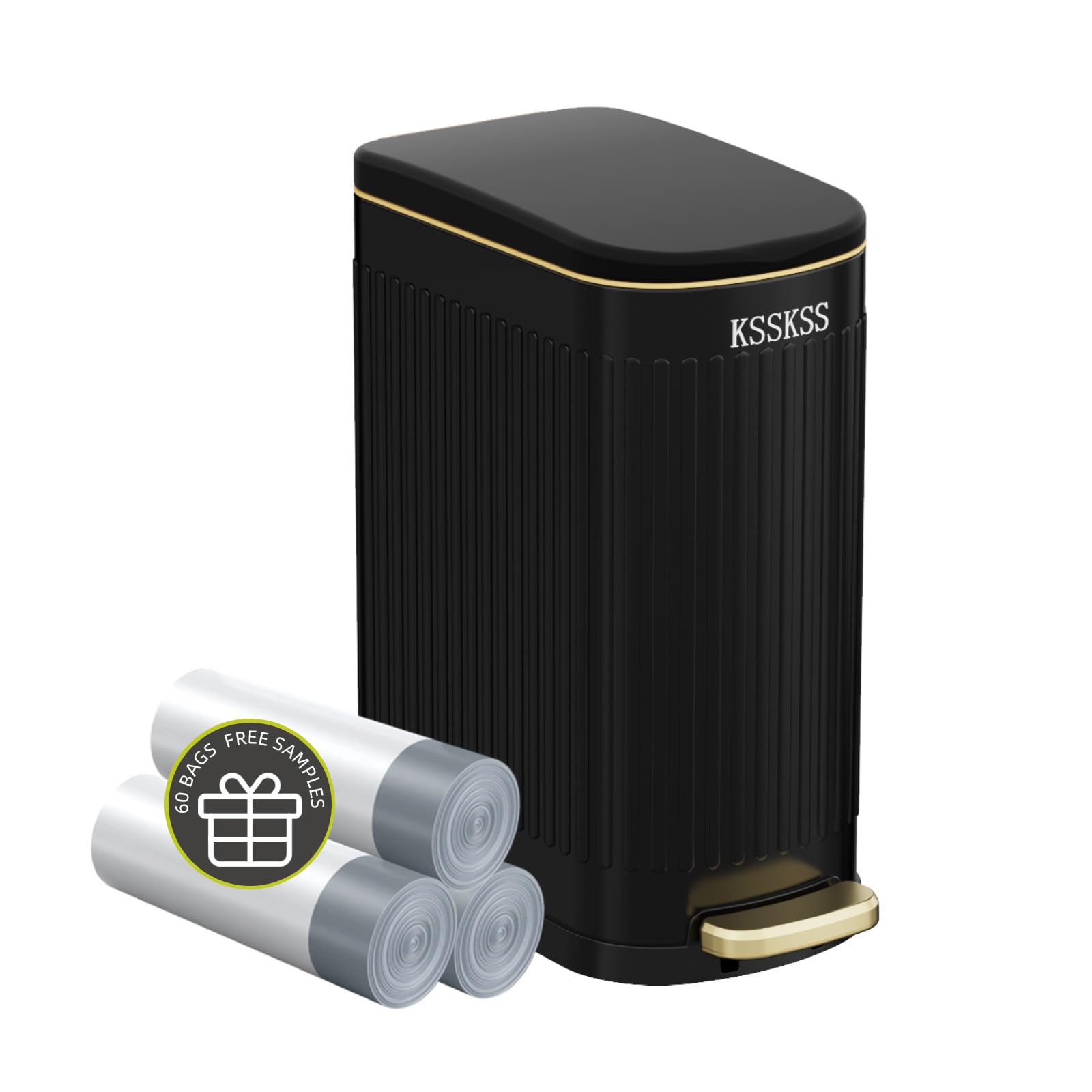 Photo 1 of KSSKSS 2.6 Gallon Slim Bathroom Trash Can with Soft Close Lid, 10L Stainless Steel Garbage Can with Removable Liner Bucket, for Narrow Spaces, Bathroom, Bedroom (Matt Black)