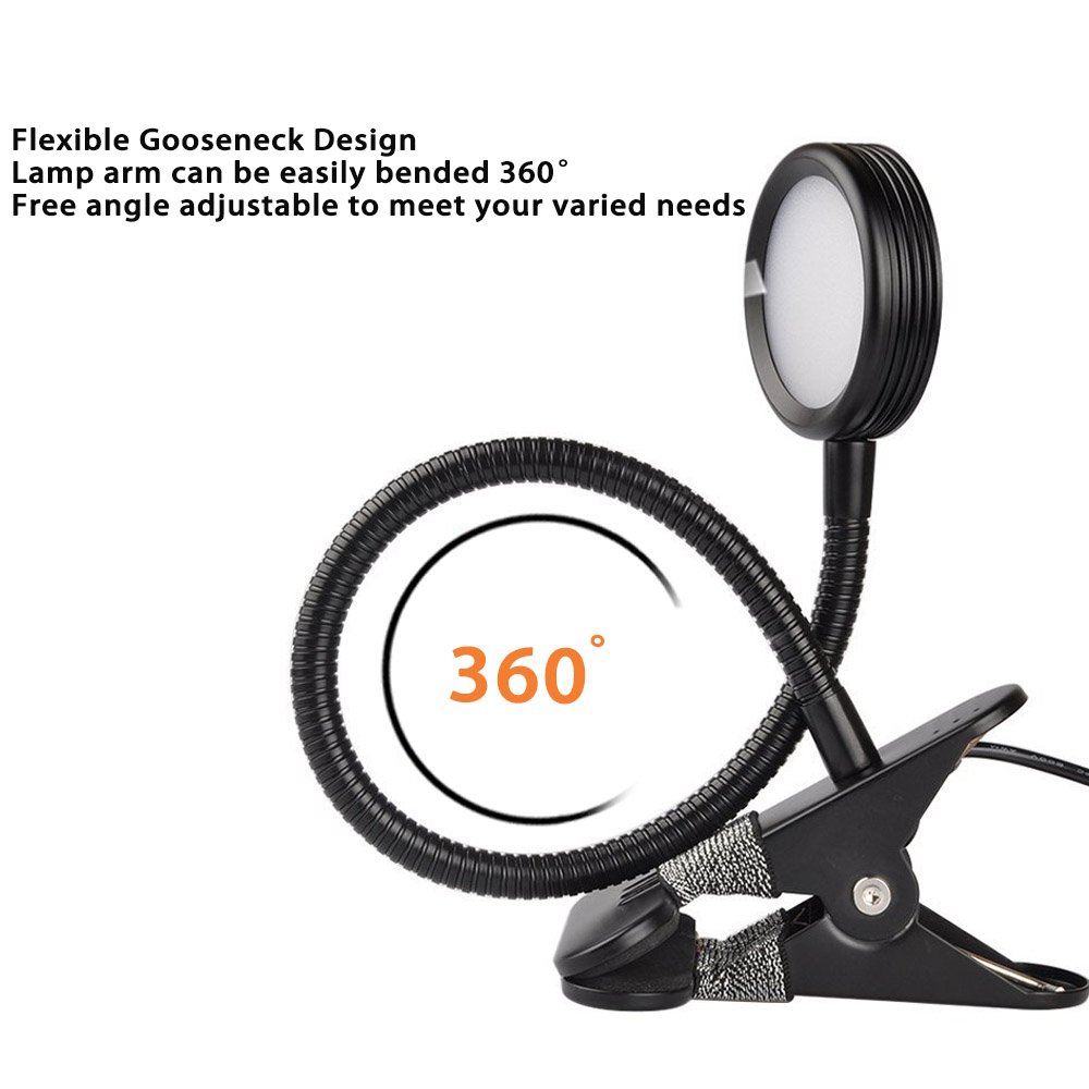 LUXJET Lámpara Flexo de pinza LED luz de lectura, 3 color de la iluminación, 2 modos de brillo regulable para estudio,Cama,luces infantiles de mesa y mesilla de noche de escritorio (negro)