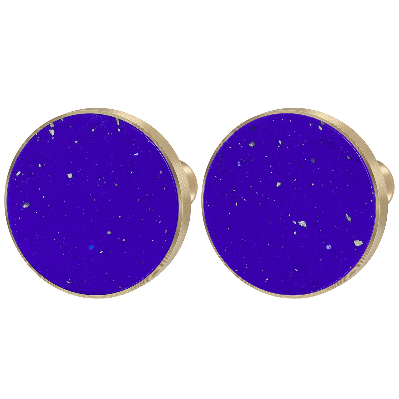 Nupuyai 2pcs Blue Howlite Turquoise Drawer Knobs with Screws, Round Stone Brass Decorative Cabinet Knobs Dresser Pulls Handle for Home Kitchen