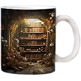 SavgU 3D Shelf Library Coffee Cup - Librarian Cup Club Gifts for Readers (11oz, Brown)