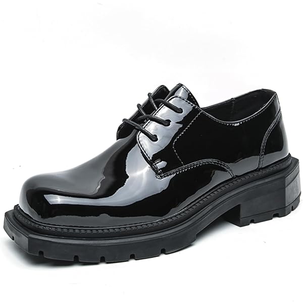 Mens Black And White Shoes Men's Leather Platform Chunky Heel