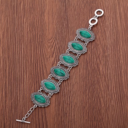 YAZILIND Jewelry Sets Silver Plated Retro Green Synthesis-Turquoise Flower Pendant Necklace Drop Earrings Bracelet - Thumbnail 4