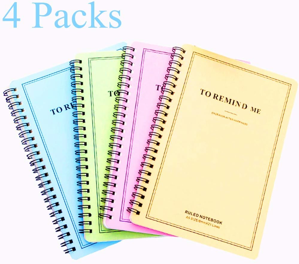 Spiral Writing Notebook, Classic Journal for Men and Women, Lined Notebook, Thick Art Notebook, Business Writing Notebooks, 120 Pages 120GSM 5.7 by 8.3 Inches, College Ruled Journals 4 Pack