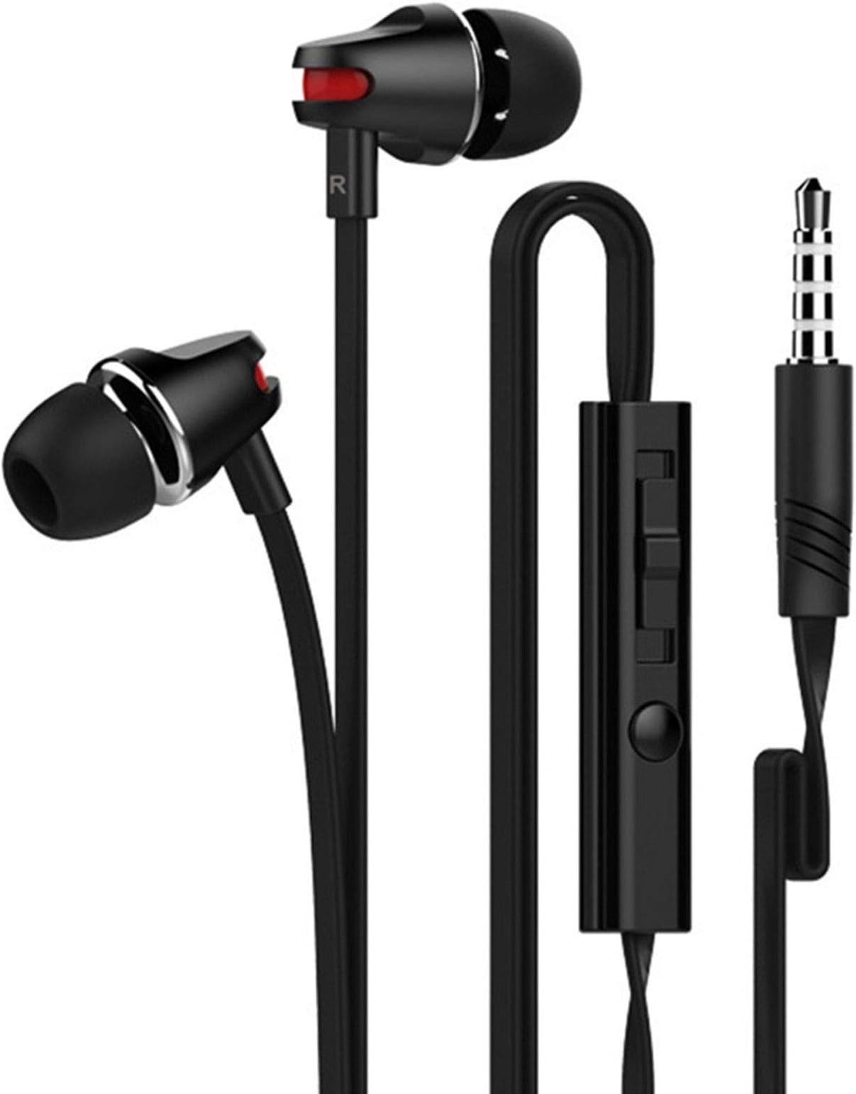 acczoo In-EAR Headphones Bass Stereo MP3 Earphones Ear Buds + Mic For Samsung/LG/Huawei/Sony Xperia/Motorola/Apple/Pixel/Alcatel/ZTE/Vodafone (Black & Red)