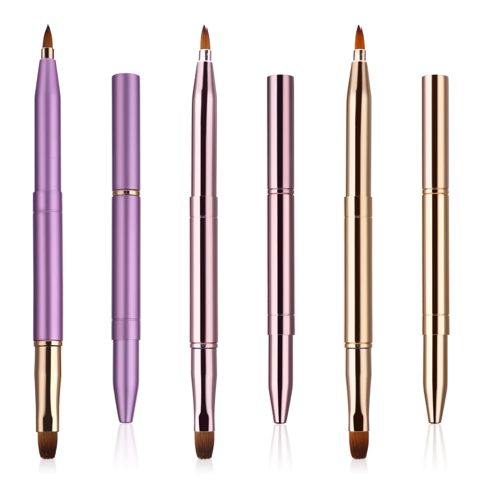 Retractable Lip Brush,3 Pack Lip Brushes Portable Dual End Lip Brush for Lipstick 3 Color Lip Contours Makeup Tool Lipstick Brush Travel Lip Brush