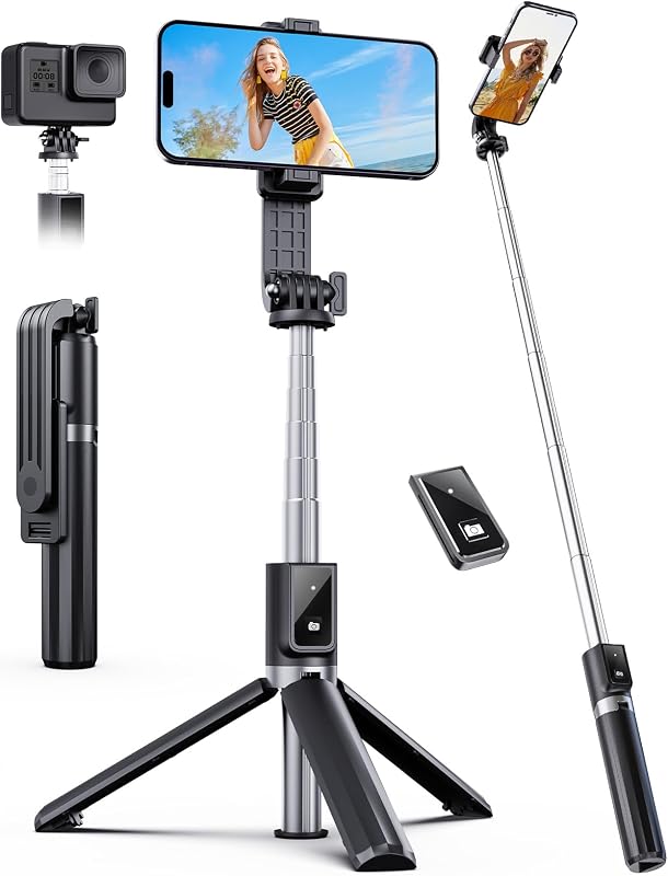 Bastone Selfie Treppied 106CM, ANXR Treppiede Smartphone con Telecomando Staccabile Compatibile con iPhone 15 14 13 Samsung Android Gopro