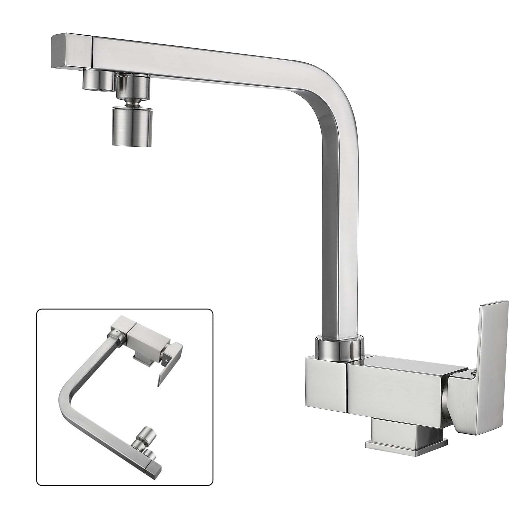 3 Way Kitchen Taps Sink Mixer Tap Drinking Purifier Water Tap Foldable Kitchen Hot and Cold Water Tap Brass 360 Degree Swivel Spout (Brushed Nickel)