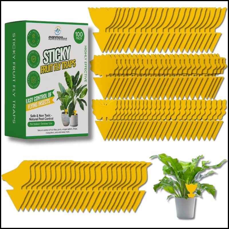 Fruit Fly Traps Trap Indoor Sticky Yellow For Home Use Protect Plants Plant Houseplant Fungus Gnat Killer Insect Catcher Bug Catchers Control Pests Whitefly Non Toxic Odourless Safe Waterproof (100)