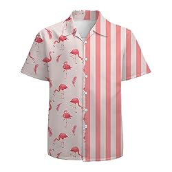 Stripes Flamingo Mens Funny Hawaiian Shirts 3D