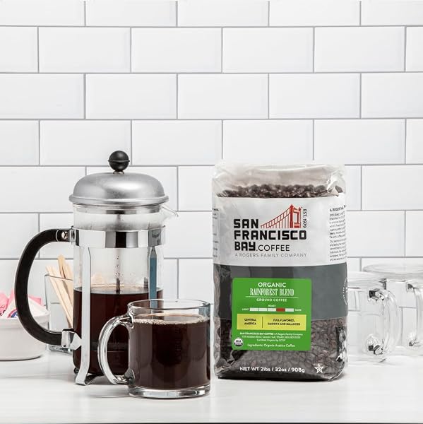 SAN FRANCISCO BAY COFFEE – MEDIUM-DARK ROAST WHOLE BEAN COFFEE – ORGANIC RAINFOREST BLEND (2 LB BAG) – UDSA ORGANIC
