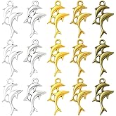 SUNNYCLUE 1 Box 60Pcs 5 Colors Silver Dolphin Charms Dolphin Charms Bulk Gold Metal Alloy Tibetan Sea Animals Double Ocean Dangle Pendants for Jewelry Making DIY Crafts Bracelets Necklace Supplies